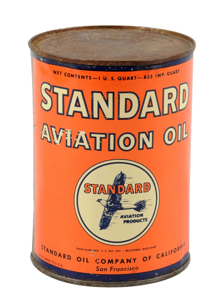 STANDARD AVIATION OIL W/ BIRD-PLANE LOGO QUART CAN.