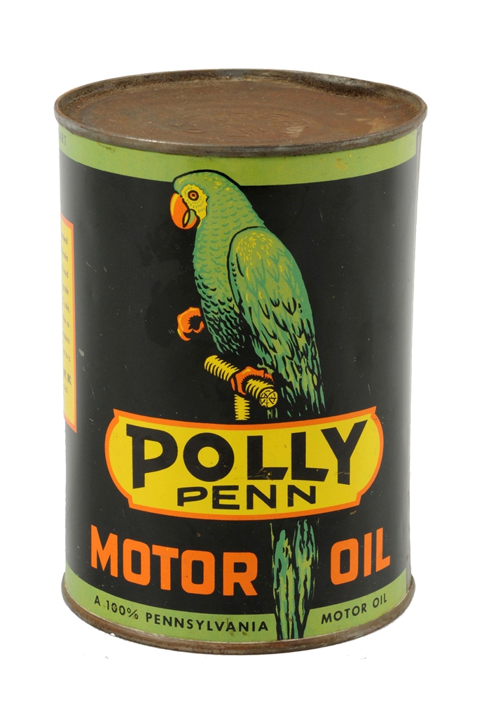 POLLY PENN MOTOR OIL W/ PARROT LOGO QUART CAN.