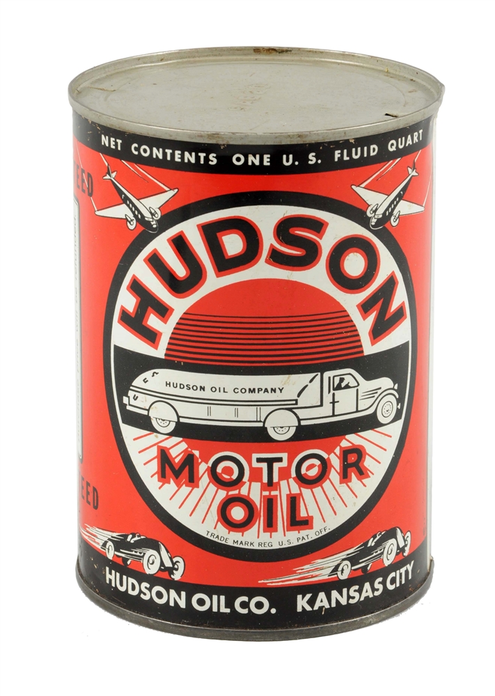 HUDSON MOTOR OIL W/ TRUCK LOGO QUART CAN.