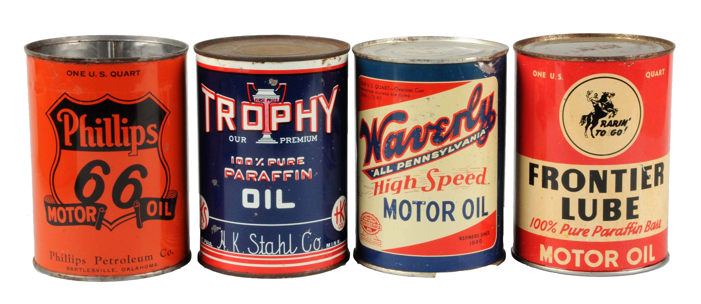LOT OF 4:  ONE QUART MOTOR OIL CANS.