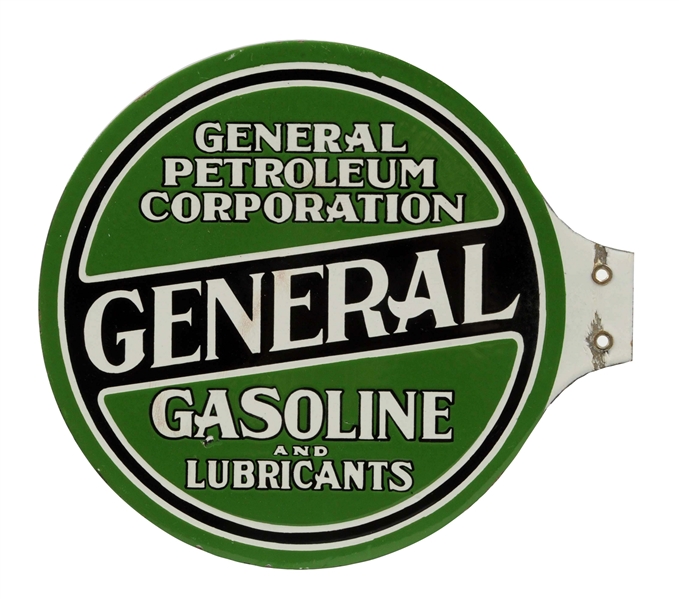 GENERAL GASOLINE AND LUBRICANTS PORCELAIN PADDLE SIGN.