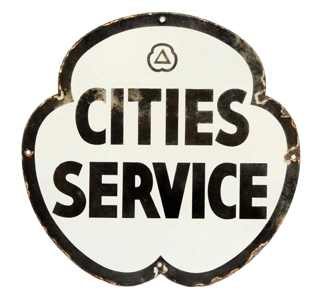 CITIES SERVICE W/ LOGO PORCELAIN CLOVER SHAPED SIGN.