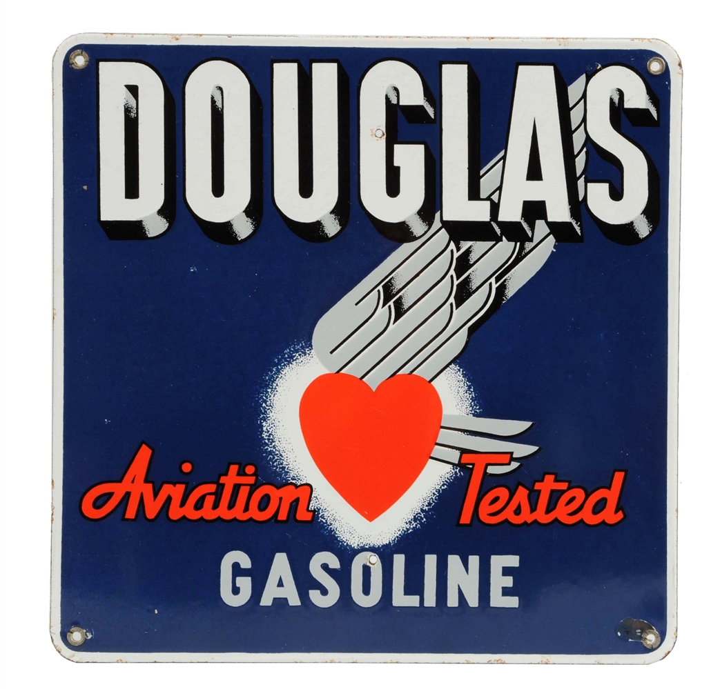 DOUGLAS AVIATION TESTED GASOLINE PORCELAIN SIGN.