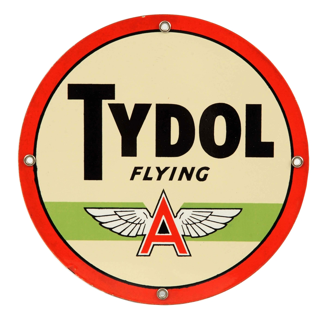 TYDOL W/ FLYING A LOGO PORCELAIN SIGN.