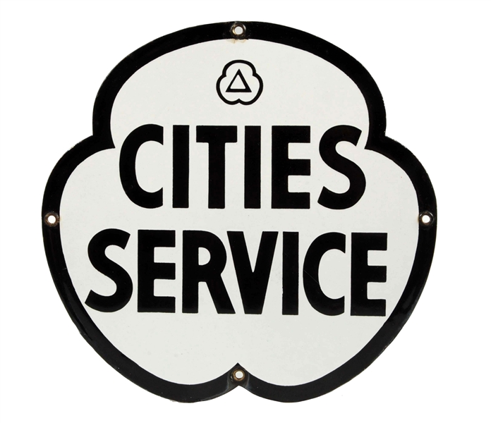CITIES SERVICE W/ LOGO CLOVER SHAPED PORCELAIN SIGN.