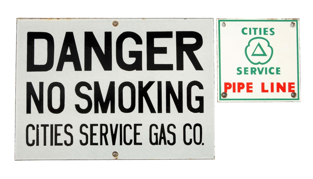 LOT OF 2:  CITIES SERVICE PIPE LINE & DANGER PORCELAIN SIGNS.