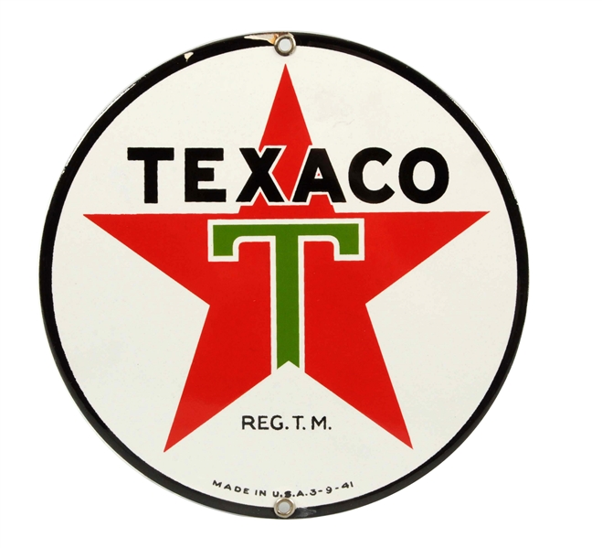 TEXACO (WHITE-T) STAR LOGO PORCELAIN SIGN.