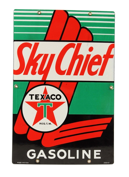 TEXACO (WHITE-T) SKY CHIEF (LARGE) PORCELAIN SIGN.