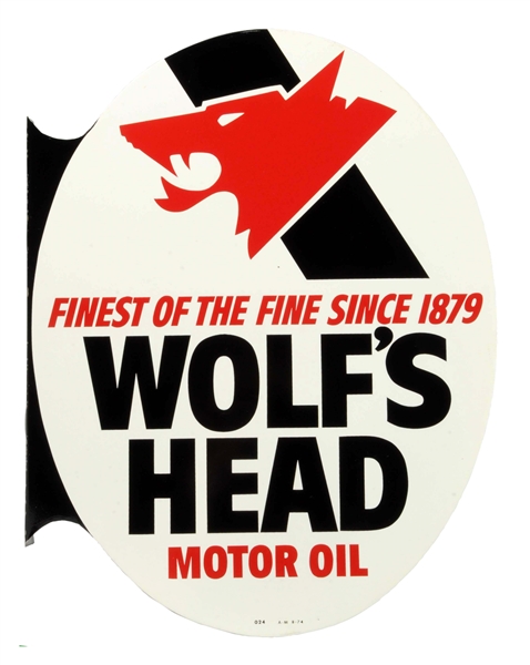 WOLFS HEAD MOTOR OIL TIN FLANGE SIGN.