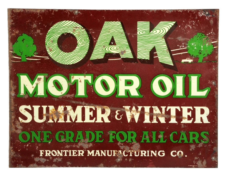 OAK MOTOR OIL SUMMER & WINTER TIN FLANGE SIGN.