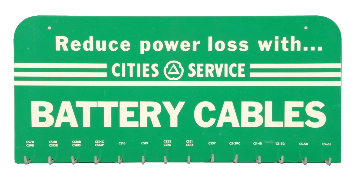 CITIES SERVICE BATTERY CABLES "REDUCE POWER LOSS" METAL SIGN.