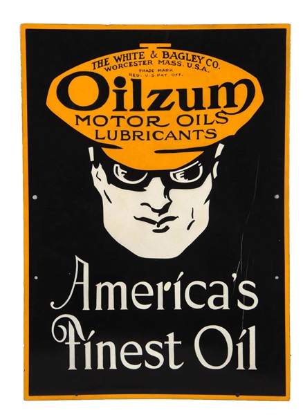 OILZUM MOTOR OIL "AMERICAS FINEST OIL" W/ LOGO PORCELAIN SIGN.