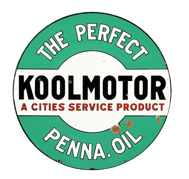 KOOLMOTOR "THE PERFECT PENNA. OIL PORCELAIN SIGN.