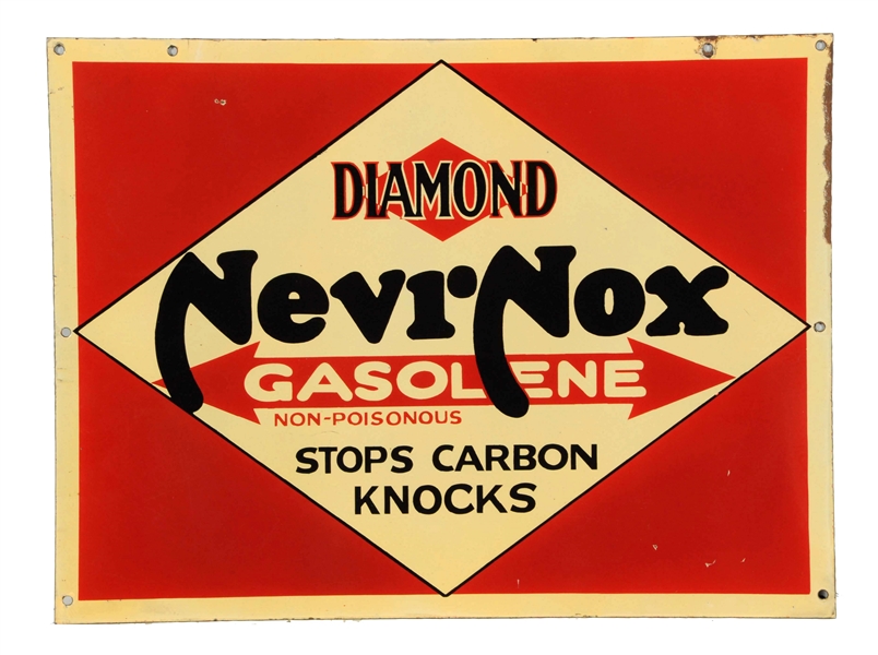 DIAMOND NEVR-NOX GASOLENE PORCELAIN SIGN.