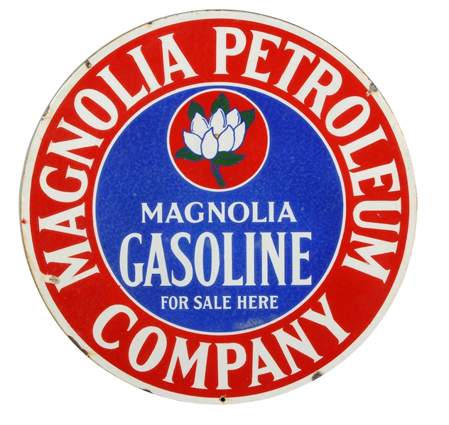 MAGNOLIA GASOLINE W/ SINGLE FLOWER LOGO PORCELAIN SIGN.