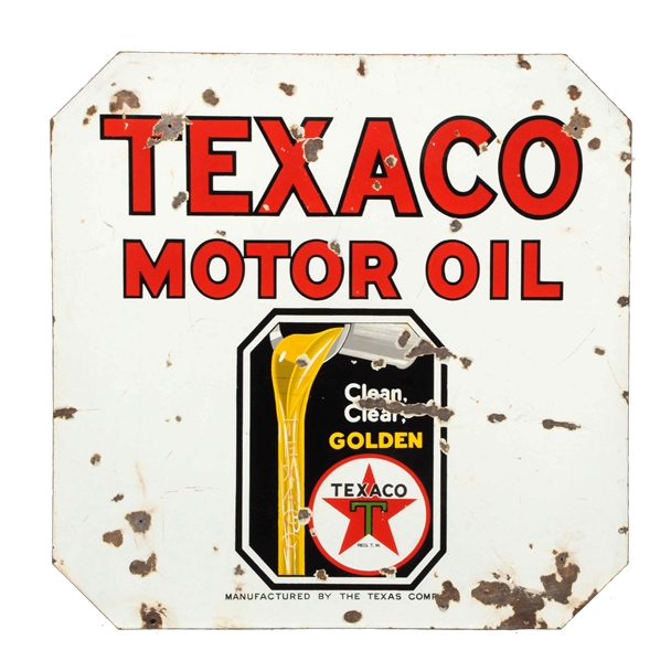 TEXACO MOTOR OIL DIECUT PORCELAIN SIGN.