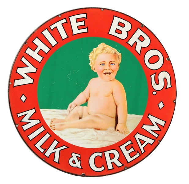 WHITE BROS. MILK & CREAM W/ LOGO PORCELAIN SIGN.