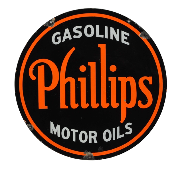 PHILLIPS GASOLINE MOTOR OIL PORCELAIN SIGN.