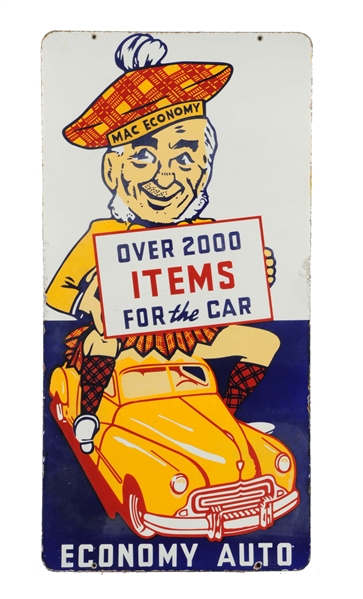 MAC ECONOMY "OVER 2000 ITEMS FOR THE CAR" PORCELAIN SIGN.