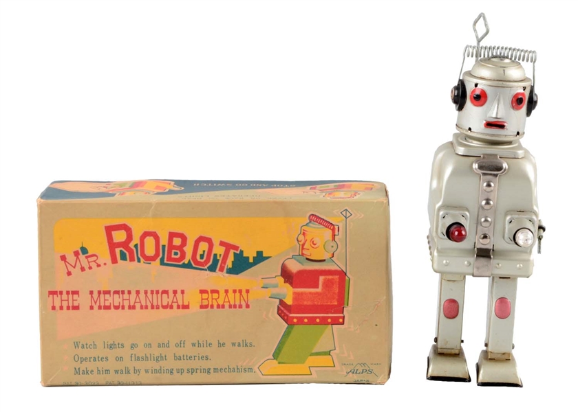 JAPANESE TIN LITHO WIND UP MR. ROBOT THE MECHANICAL BRAIN.  