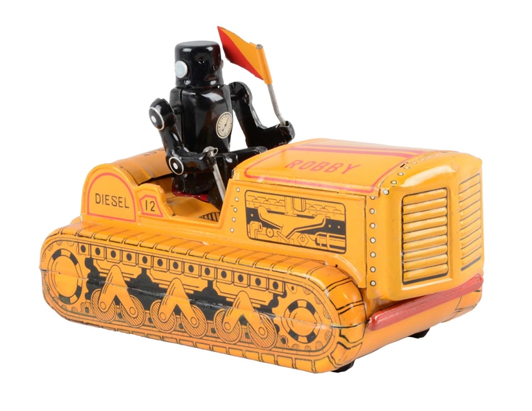 JAPANESE TIN LITHO FRICTION ROBBY ROBOT BULLDOZER.