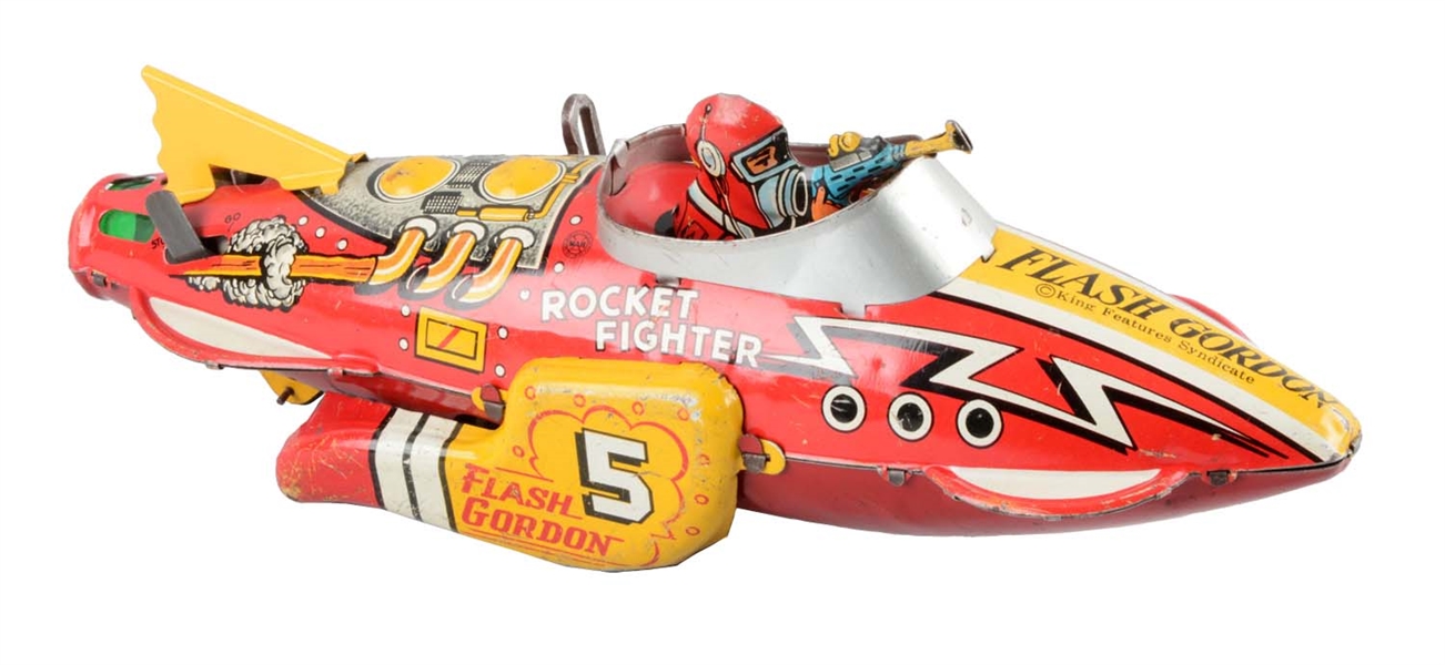 MARX TIN LITHO WIND-UP FLASH GORDON ROCKET FIGHTER TOY.