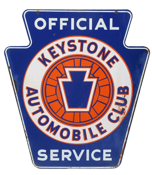 KEYSTONE AUTO CLUB OFFICIAL SERVICE DIE-CUT PORCELAIN SIGN.         