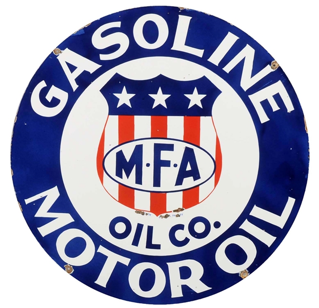 REPRODUCTION MFA GASOLINE MOTOR OIL WITH LOGO PORCELAIN SIGN.          