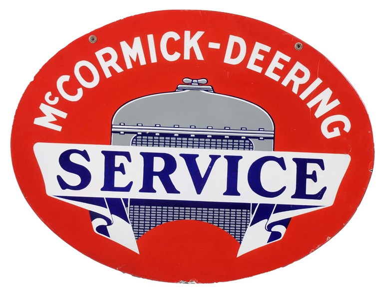 MCCORMICK-DEERING SERVICE WITH LOGO OVAL PORCELAIN SIGN.            