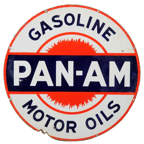 PAN-AM GASOLINE MOTOR OIL PORCELAIN SIGN.               