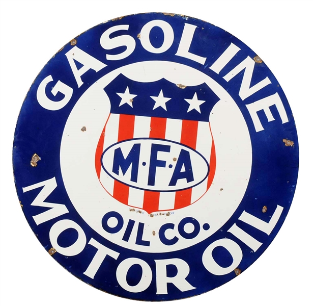 REPRODUCTION MFA GASOLINE MOTOR OIL WITH LOGO PORCELAIN SIGN.          