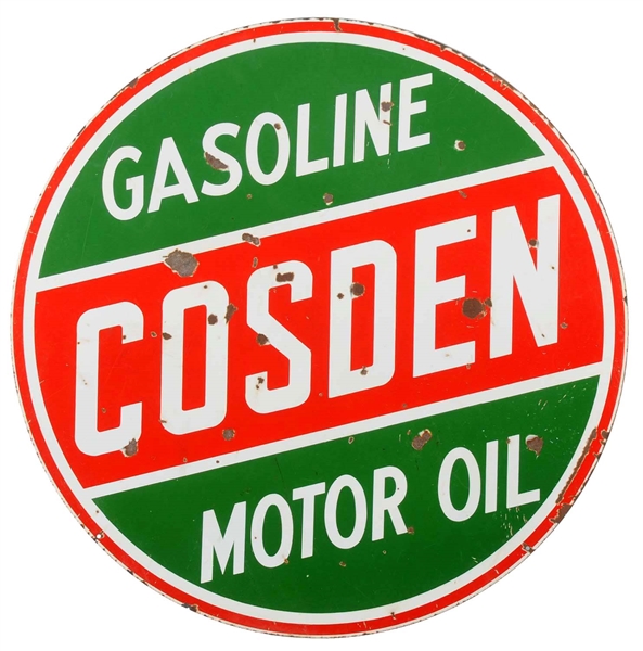 COSDEN GASOLINE MOTOR OIL PORCELAIN SIGN.               
