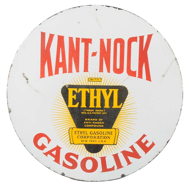 KANT-NOCK GASOLINE WITH ETHYL LOGO PORCELAIN SIGN.            