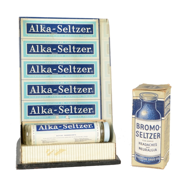 LOT OF 5: ALKA-SELTZER AND BROMO-SELTZER ITEMS. 