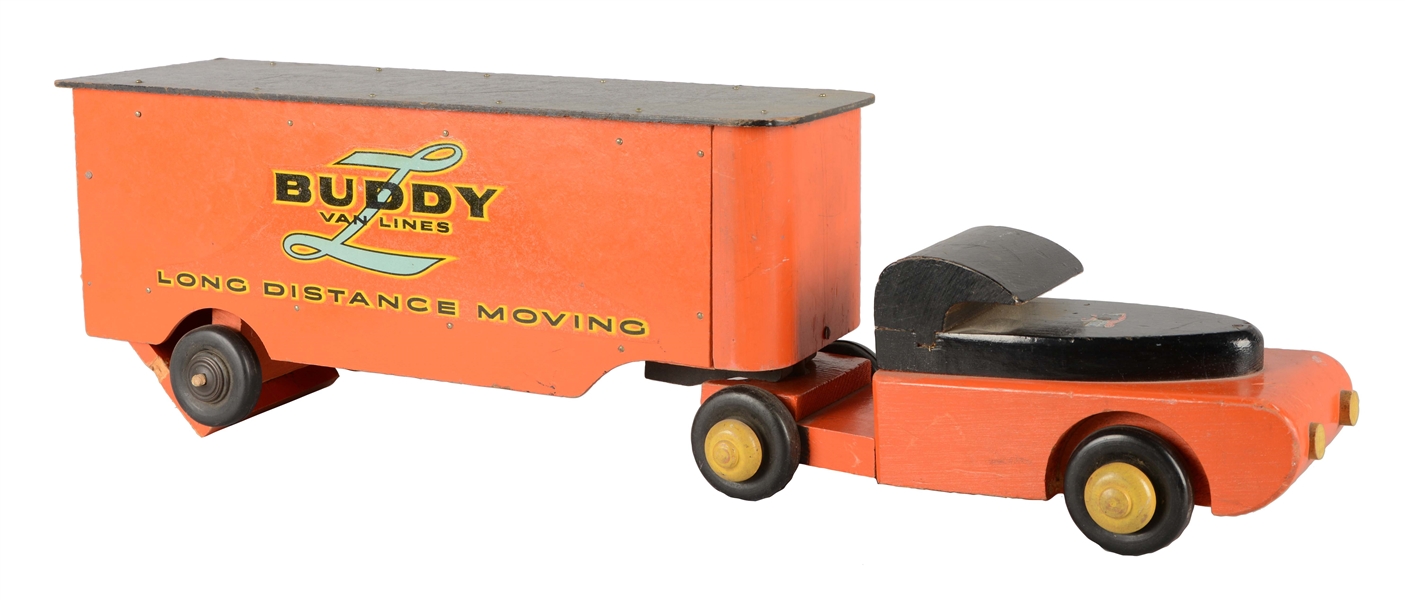 BUDDY L VAN LINES WOODEN TRUCK WITH TRAILER. 