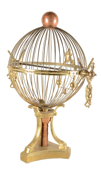 FRENCH BRASS CAGE WITH FIGURINES.
