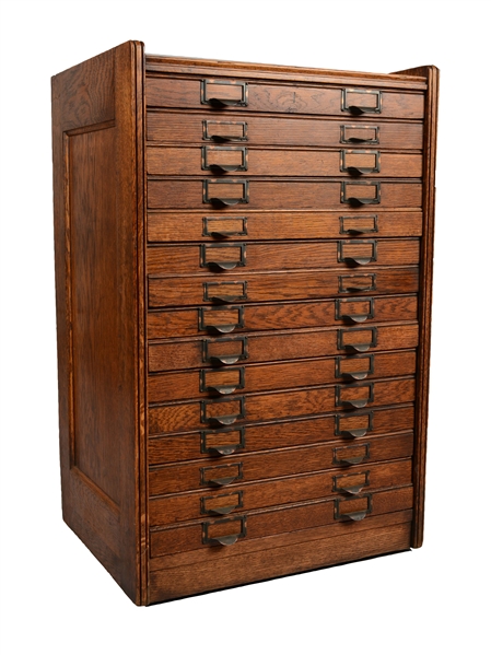 ANTIQUE OAK FLAT-FILE CABINET.