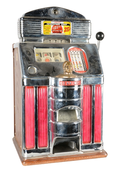 **25¢ JENNINGS SWEEPSTAKE CHIEF SLOT MACHINE.