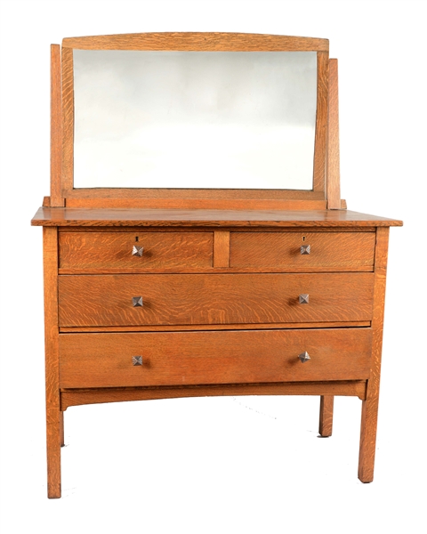 QUAINT FURNITURE STICKLEY BROS CO. OAK DRESSER WITH TILTING MIRROR.