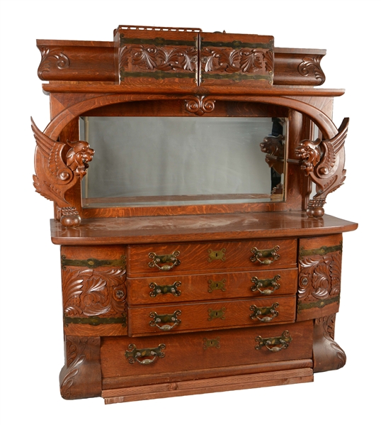 ANTIQUE AMERICAN SIDEBOARD SERVER.