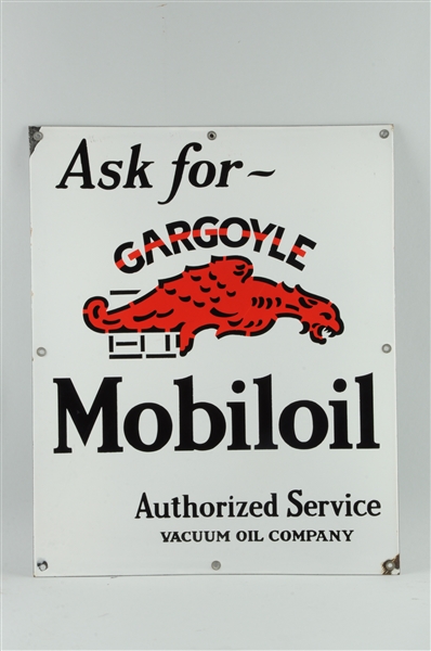 MOBILOIL GARGOYLE AUTHORIZED SERVICE PORCELAIN SIGN.