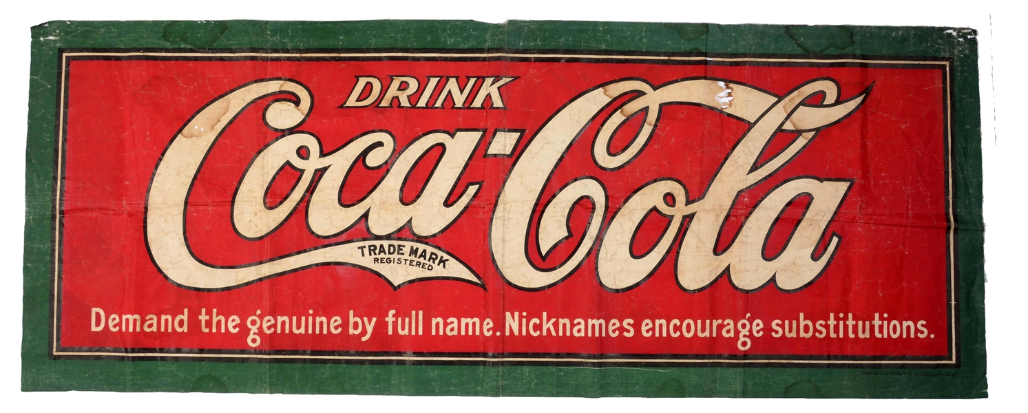 EARLY COCA-COLA ADVERTISING BANNER. 