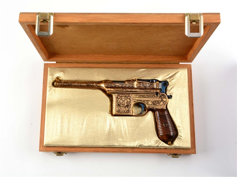 (C) EXQUISITELY ENGRAVED & PLATED ASTRA MODEL 900 BROOMHANDLE PISTOL.