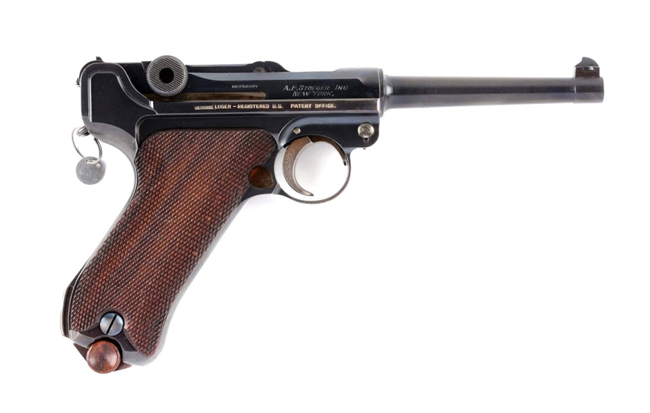 (C) MAUSER STOEGER 4-3/4" COMMERCIAL LUGER SEMI-AUTOMATIC PISTOL.