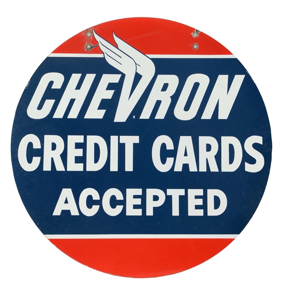 CHERVON CREDIT CARDS ACCEPTED PORCELAIN SIGN.