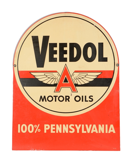 VEEDOL MOTOR OIL TOMBSTONE SHAPED METAL SIGN.