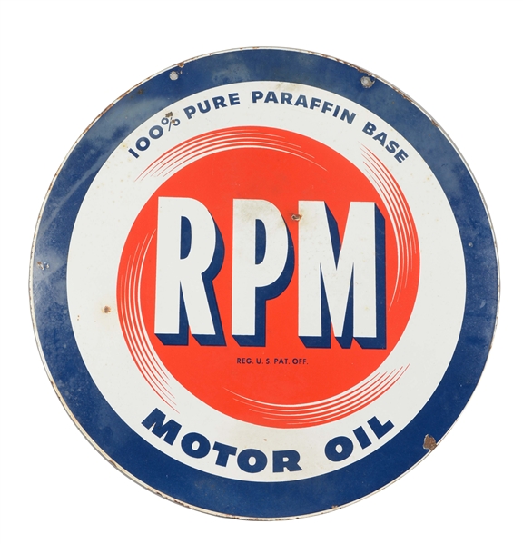 RPM MOTOR OIL PORCELAIN SIGN.
