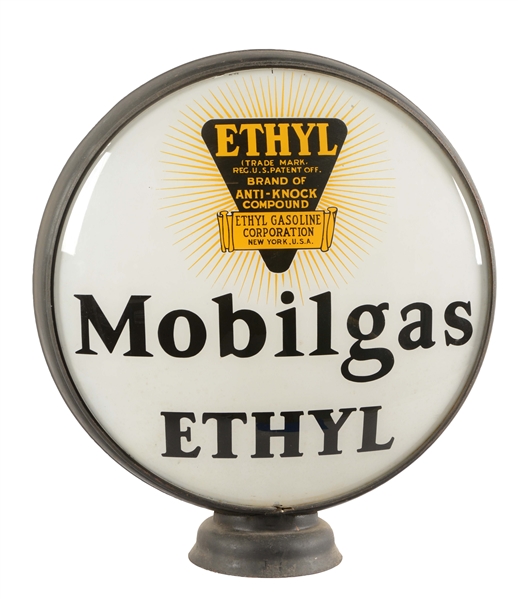 MOBILGAS WITH ETHYL LOGO 16-1/2" GLOBE SINGLE LENS.