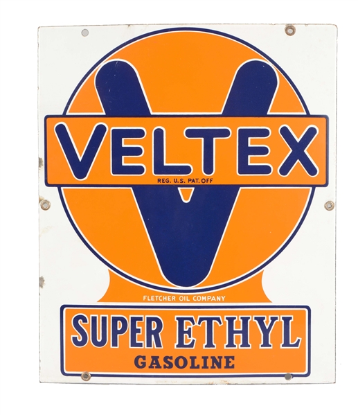 VELTEX SUPER ETHYL GASOLINE PORCELAIN SIGN.