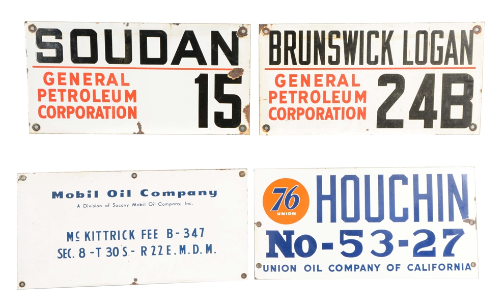 LOT OF 4: OIL WELL PORCELAIN SIGNS.